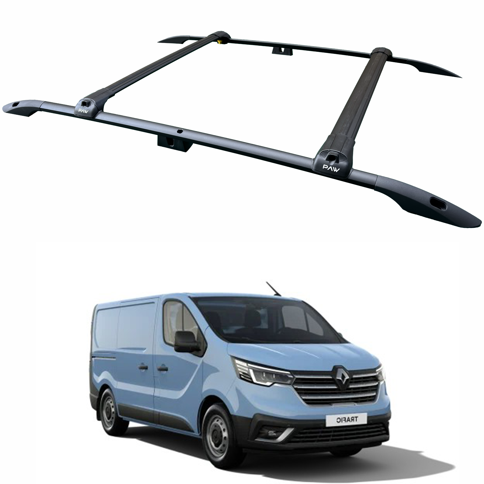 For Renault Trafic X82 LWB 2014-2025 2Pcs Roof Rack + 2Pcs Cross Bars Aluminum Black For Renault Trafic X82 LWB 2014-2025 2Pcs Roof Rack + 2Pcs Cross Bars Aluminum Black